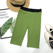 Mùa hè 2019 mới matcha xanh thun co giãn màu rắn hoang dã năm quần legging nữ - Quần tây thường