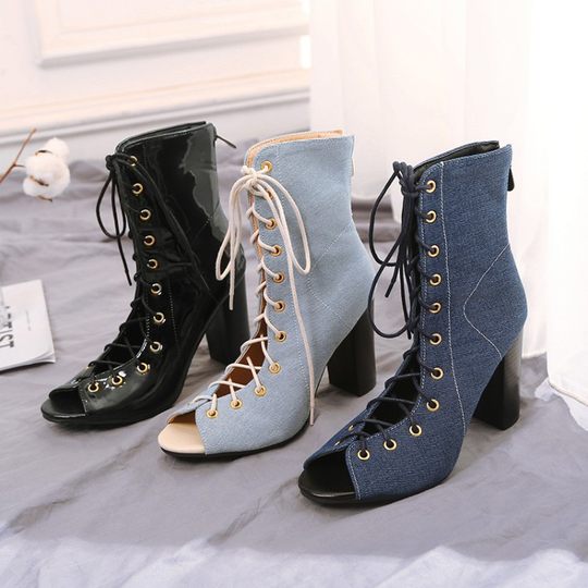 European and American fashion large size strappy high top fish mouth sandals