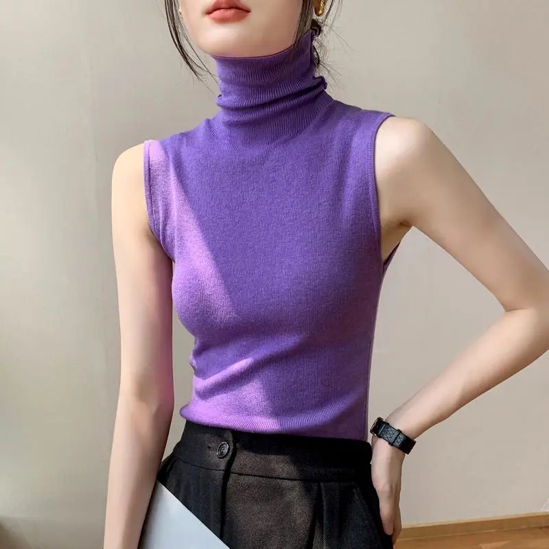 Trendy High-Neck Knitted Vest for Women, 2026 Spring/Summer New Slim-Fit Layered Collar Sleeveless Undershirt