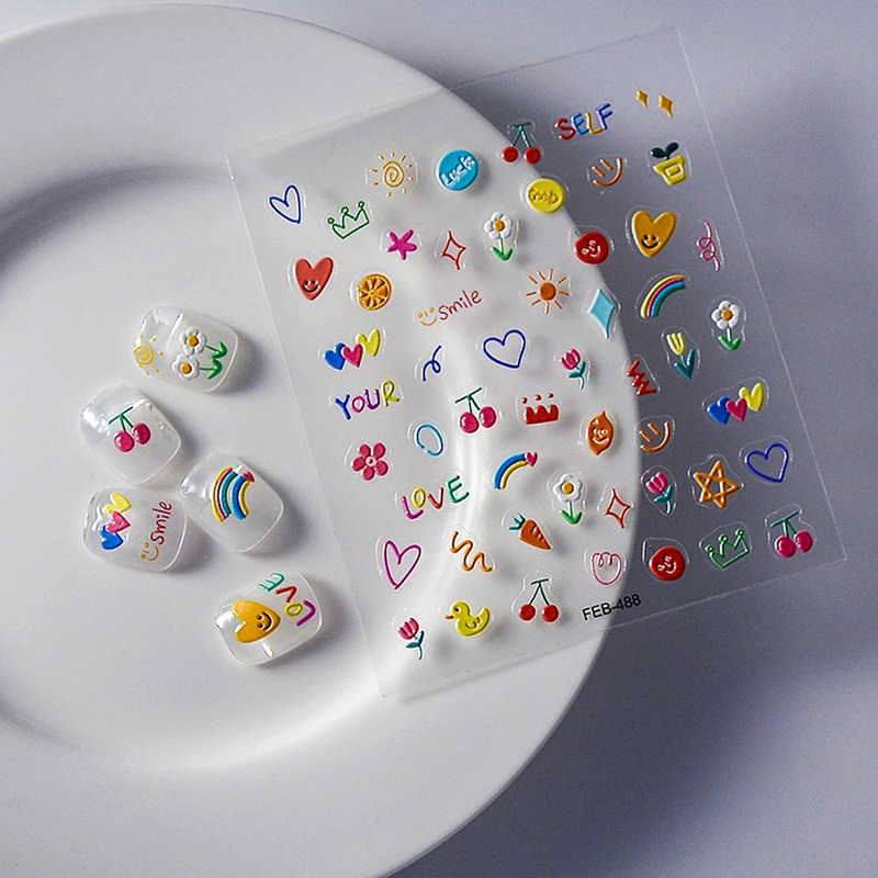 Macro's Same Face Stickers, Manicure Stickers, Nail Stereo Relief Decals, Cute Little Rainbow Gadgets, Waterproof