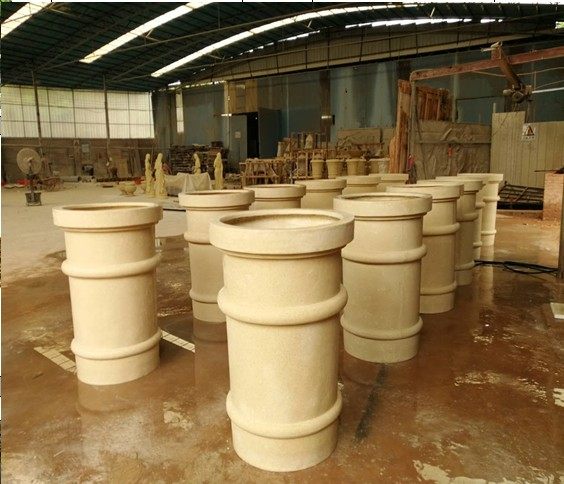 Sandstone Bowl Sculpture Courtyard Garden Decoration Villa Outdoor Large Flower Pot Chinese Outdoor Green Landscape Flower Pot