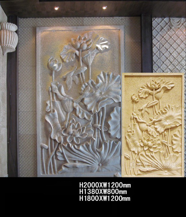 Sandstone relief sandstone TV background sandstone decoration relief image wall lotus fish more than every year relief sand painting