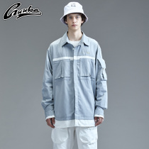 Guuka Tide Brand Mens Long Sleeve Teenage Teenage Hip Hop Harbor Style Multi-Pocket Shirt Jacket Loose