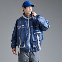 guuka blue windbreaker male spring and autumn youth multi-pocket pilot coach jacket windbreaker jacket jacket men loose