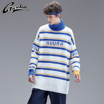 Guuka tide brand turtleneck sweater mens winter youth hip-hop lazy wind striped sweater net red ins loose