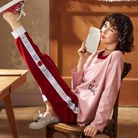 Sakura pose đồ ngủ nữ mùa thu tay dài cotton phù hợp với mùa xuân và mùa thu Hàn Quốc mùa thu đông dễ thương bên ngoài mặc đồ nữ phục vụ tại nhà - Giống cái bộ đồ mặc nhà