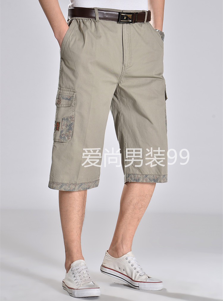 Mùa hè quần trung niên nam cắt cạp Quần cotton nam Quần lửng ống rộng Đàn hồi trung tính cộng với phân bón tăng jogger nam