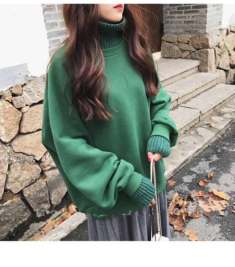 Áo bà bầu mặc áo khoác mùa thu cổ cao giả hai lớp nhung dày áo len trùm đầu mùa đông phiên bản Hàn Quốc của áo khoác rộng cỡ lớn mẫu áo bầu công sở