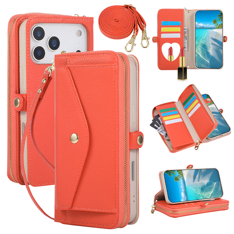 European and American High-End Leather Case Suitable for iPhone 17 Pro Max, Flip Cover Apple 17 Protective Leather Case, 12 Card Slots, 13 Large Capacity Coin Purse, Air Multifunctional All-In-One 14 Plus Phone Case