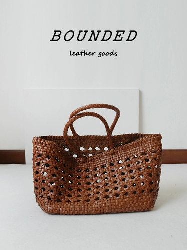 Элегантная кожаная корзина, плетеная сумка через плечо, французский стиль, из натуральной кожи