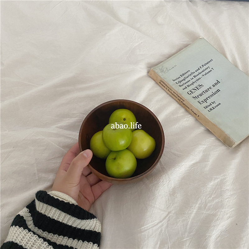 Po-Korea ins cereal bowl fruit salad breakfast wooden bowl retro minimalist anti-scalding primary natural wood lacquer bowl