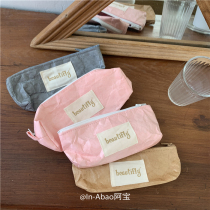 Po-homemade Korean ins DuPont Kraft Paper Pen Bag Waterproof Pink Girl Heart Large Capacity Personality Pen Bag