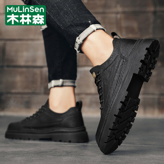 Mulinsen men's shoes 2026 new spring and autumn business low-top Martin boots men's British style workwear black casual leather shoes