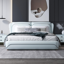 Chinese style minimalist light luxury bed modern simple high-end leather bed master bedroom double fashion atmospheric couple wedding bed