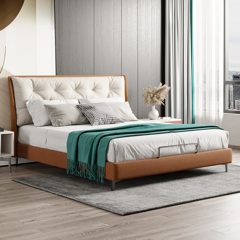 Medium Lattice Light Extravaganza Modern Minimalist fabric Bed Free of washing Soft Package 1 8 Double beds Science and technology cloth Fashion creative wedding bed