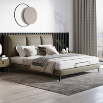 Medium style minimalist light luxury leather bed first layer cowhide double bed master bedroom wedding bed 1 8 meters modern simple soft bed
