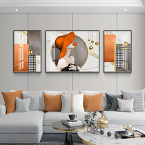 Light luxury living room decoration painting modern minimalist beauty figure sofa background wall hanging painting triple painting Crystal porcelain painting mural