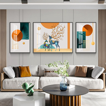 Crystal porcelain painting living room decoration painting modern simple orange lucky deer sofa background wall hanging painting diamond triple mural