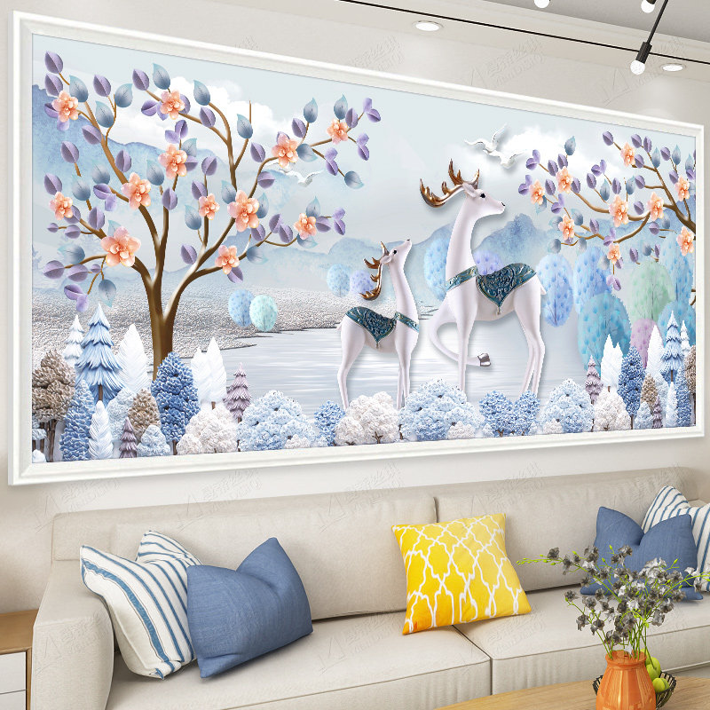 Fortune deer cross embroidered 2021 new line embroidered large living room European-style full atmosphere embroideries themselves embroidered elk deer