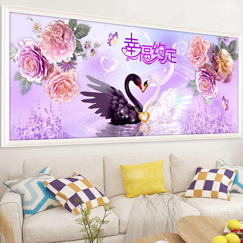 Swan Cross embroidered 2021 new embroidered living room thread embroidered couple love wedding itself embroidered bedroom headboard with full embroidery