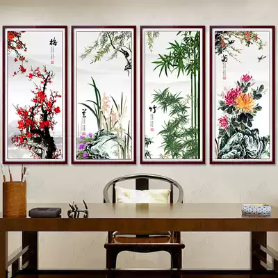 Meilan bamboo and chrysanthemum cross stitch 2020 new thread embroidery 2021 living room self-embroidery household quadruple painting handmade diamond painting