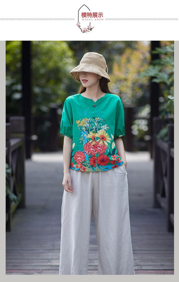 Phụ nữ trung niên gió quốc gia mùa hè áo mới cotton và áo sơ mi vải lanh thời trang mẹ đầm ngắn áo sơ mi hè - Quần áo của mẹ áo khoác phụ nữ lớn tuổi