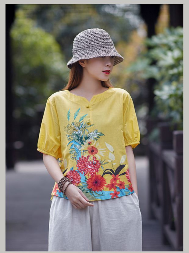 Phụ nữ trung niên gió quốc gia mùa hè áo mới cotton và áo sơ mi vải lanh thời trang mẹ đầm ngắn áo sơ mi hè - Quần áo của mẹ áo khoác phụ nữ lớn tuổi