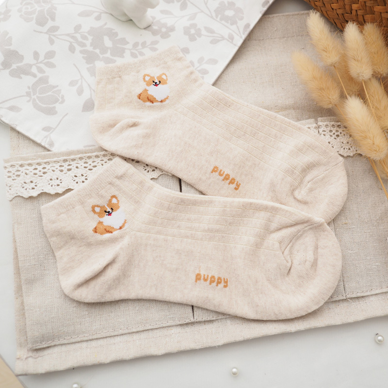 Korean Spring and Summer Cute Corgi-Themed Merchandise Socks Corgi Vertical Stripe Letter Puppy Short Socks Comfortable