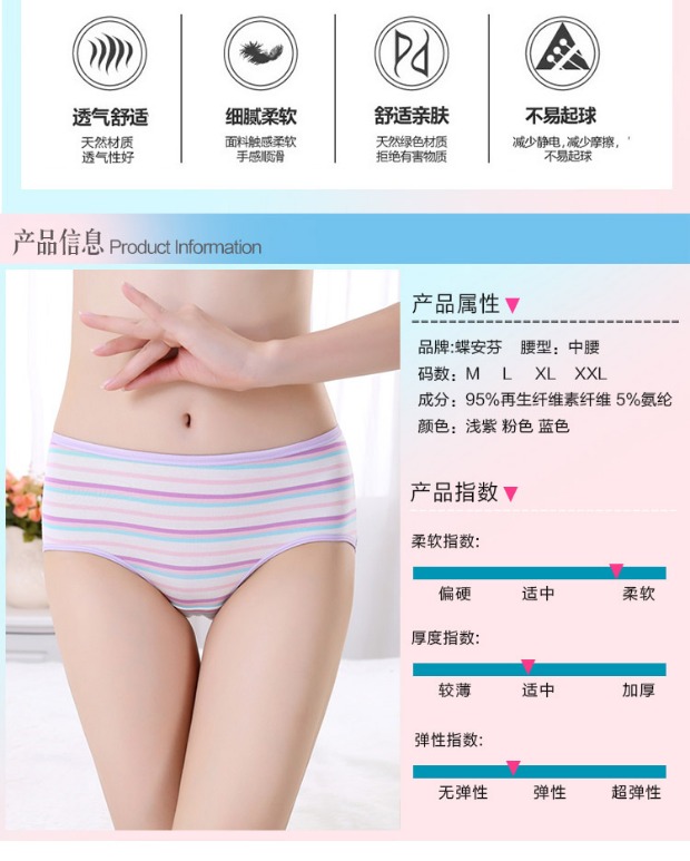 Butterfly Ann Quần nữ Đồ lót chính hãng Mid-Eo Navy Wind Stripe Sexy Modal No Trace 4 Gift Box set 5 quan lot ren dep