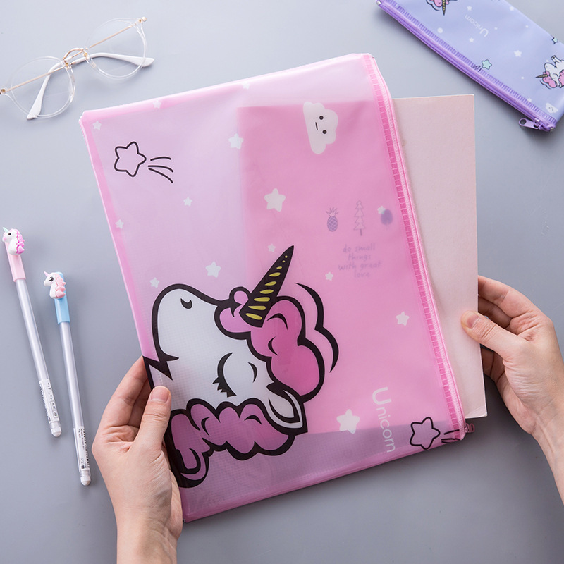 Student stationery unicorn pvc mesh bag A4 waterproof file bag A5 zipper bag storage bag B6 stationery pencil bag