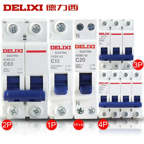 德力西 Air Switch Домохозяйство Трехфазное открытие 1P2P3P Выключатель цепи C63 100a Маленький электрический выключатель 4 -й затворы 4