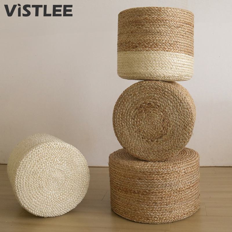Natural Jute Stool, Hand-Woven, Living Room Coffee Table, Japanese Zen-Style, Guesthouse, Hotel, Jute Footstool, Home-Use Cushion