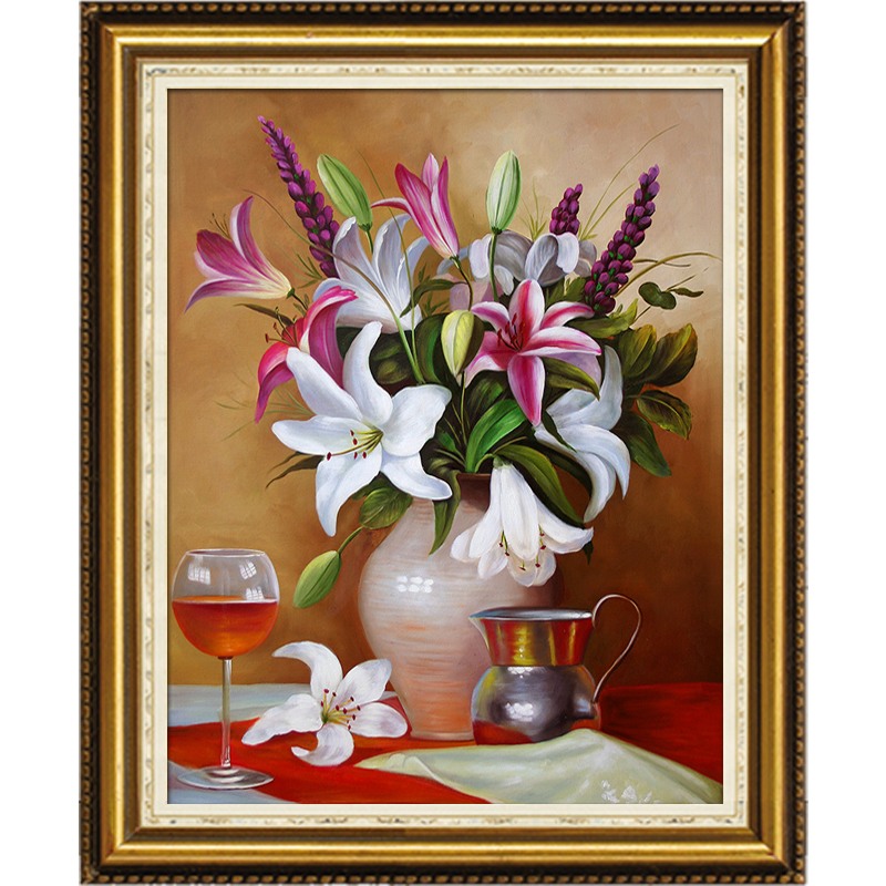 Lily cross embroidered 2022 new own line embroidered living room European-style oil painting vase bedroom dining room 2021 handmade