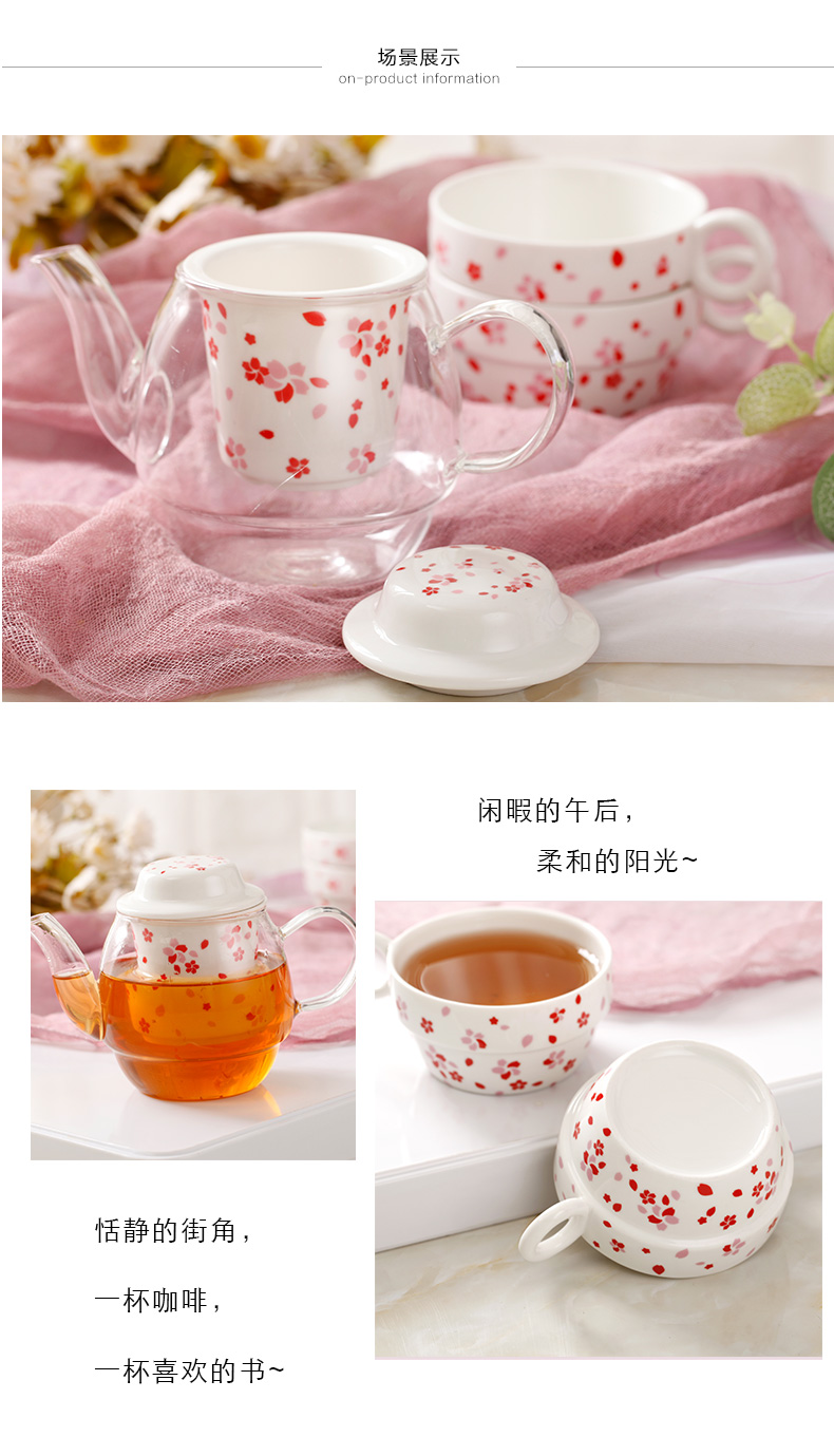 Royal of heat - resistant glass teapot stainless steel filter teapot teacup teapot tea tea set flowers and the plants