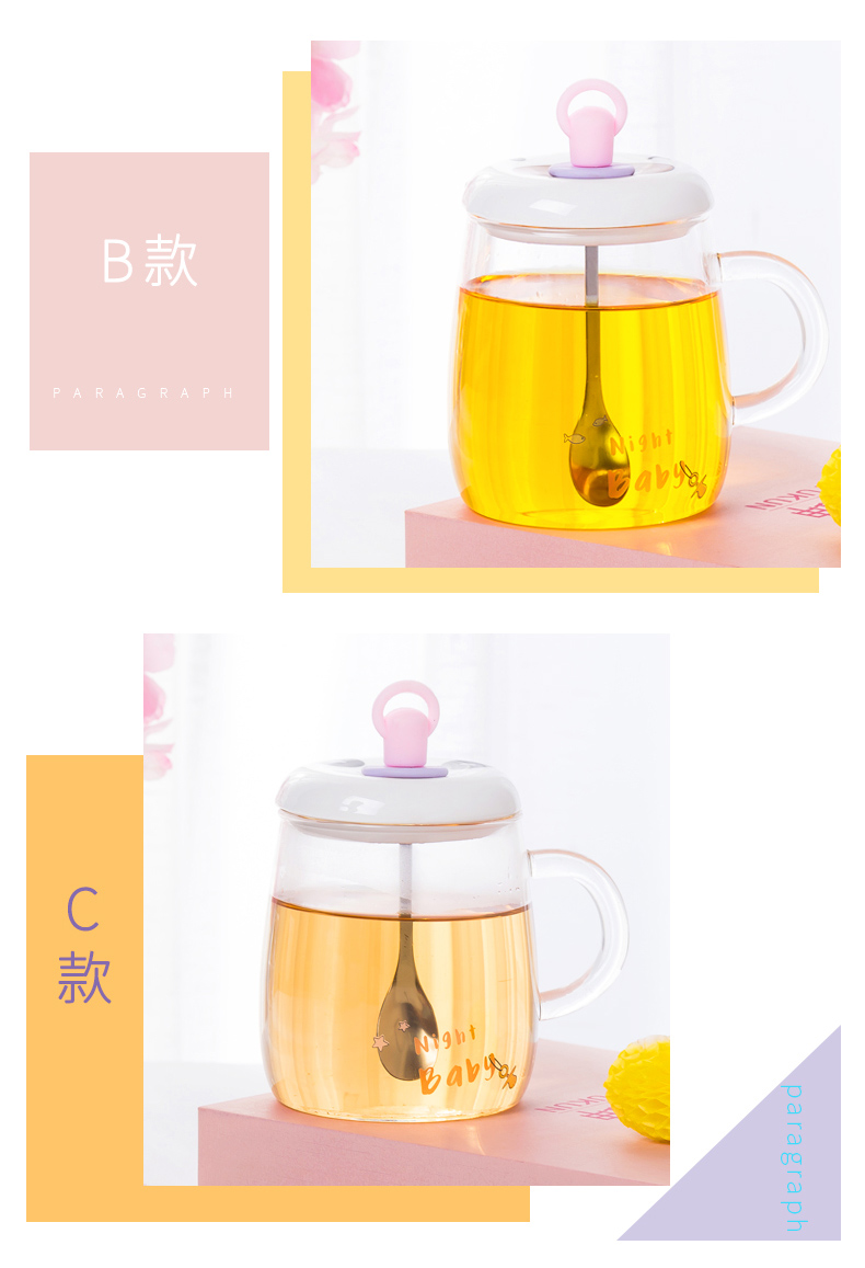 Royal he contracted small pure and fresh and creative express it in transparent glass with cover heat - resistant glass milk a cup of flower tea for breakfast