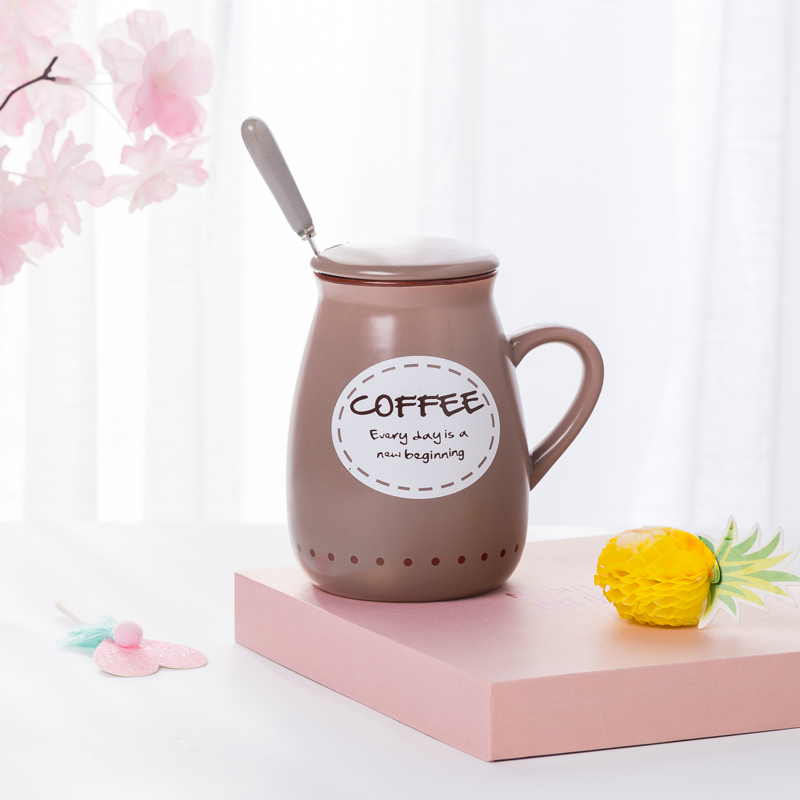 Retro milk cup ceramic cups with cover spoon, lovely pot - bellied mugs ipads porcelain coffee cup creative picking cups