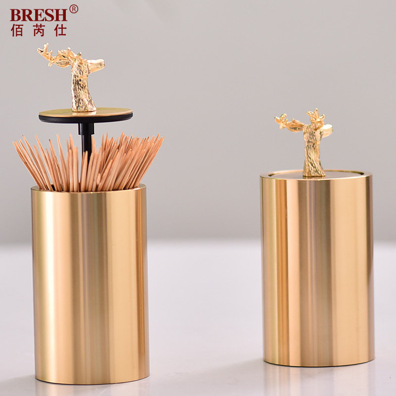 Light Extravagant Deer Head Cover Toothpick Cylinder Press-Pressure Toothpick Box Home Creative Table Pendulum