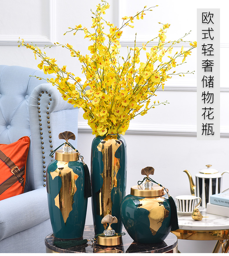 Contracted and I light key-2 luxury furnishing articles pure copper cover ceramic vase sitting room home decoration decoration flower vase