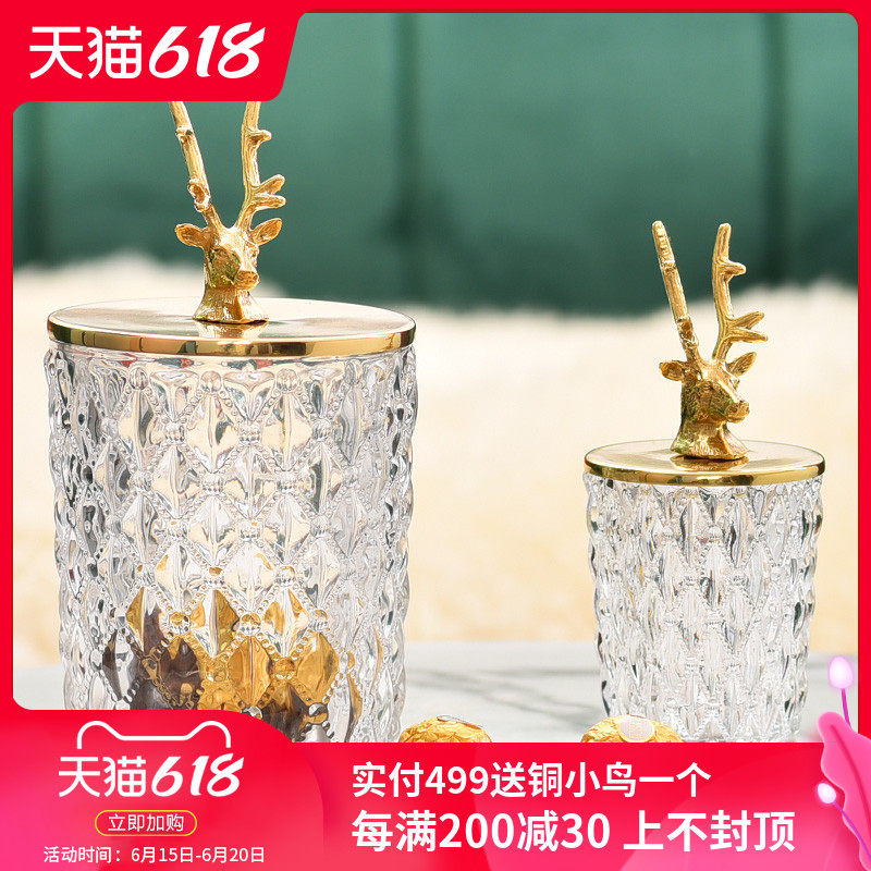 Light luxury modern transparent crystal glass copper lid candy jar storage decorative utensils creative sugar jar living room accessories