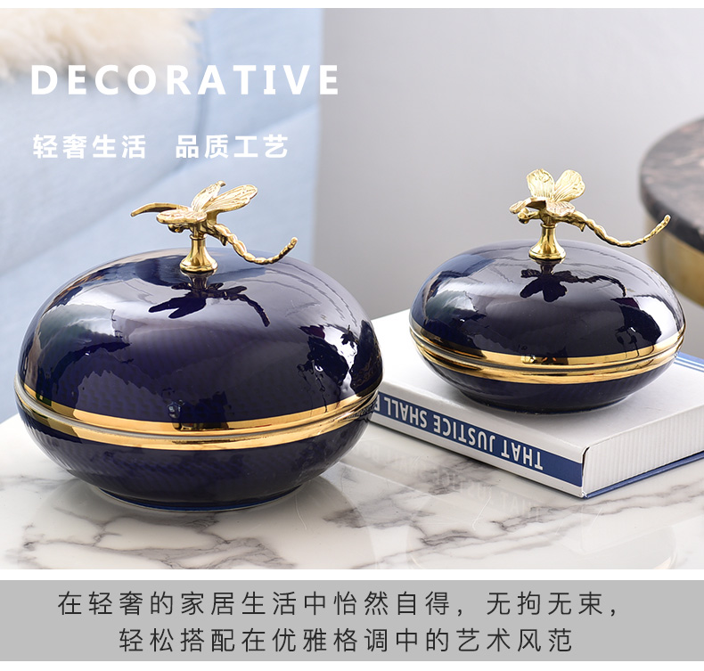 Light key-2 luxury furnishing articles contracted copper pieces of pottery and porcelain jar creative study of example room porch H1017 household decoration