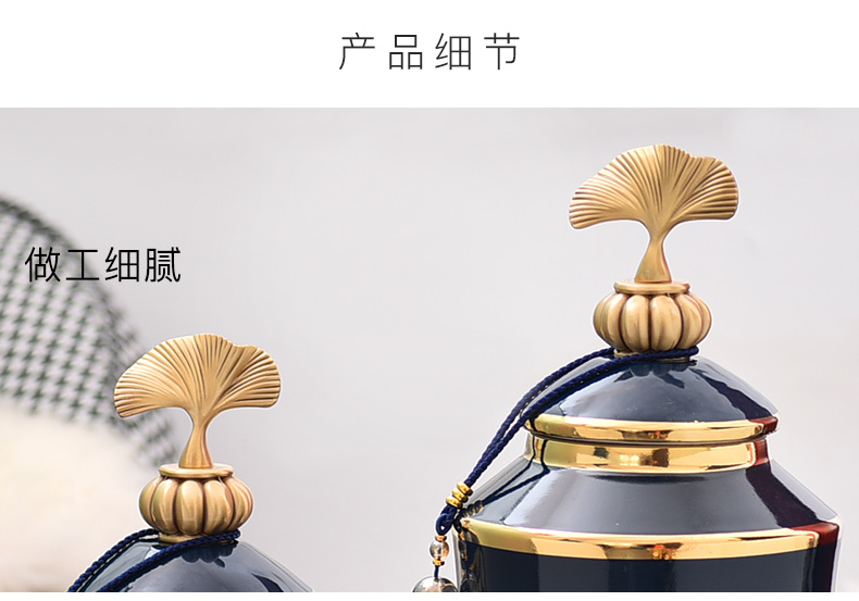 Light key-2 luxury decorative furnishing articles European living room TV cabinet vase storage tank ceramic household act the role ofing is tasted H1075 deep blue