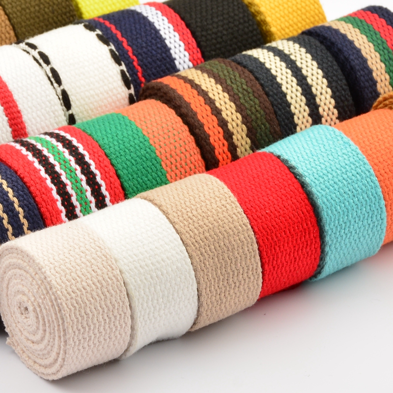 Colorful Striped Canvas Webbing Thickened for Bags and Backpacks, Woven Straps, Binding Straps, Polyester-Cotton Plain Weave Webbing Fabric Strips, Accessories