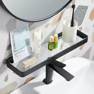 Shower room rack bathroom mirror front shelf black Nordic dressing room washing glass rack no hole