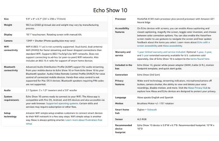 IP-камера 美国 all-new echo show 10 第三代 智能显示屏摄像头.