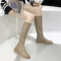 Small sub-long cylinder boot female though kneecap 2021 new autumn and winter milky tea colour plus suede high cylinder Cavaliers boots coarse legs