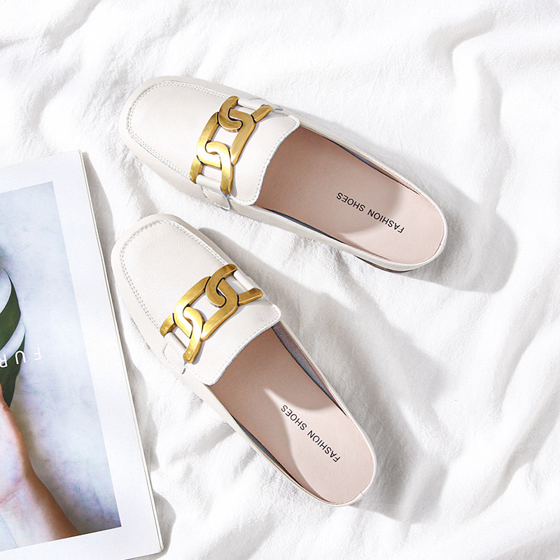 Baotou half slippers wore summer 2023 new leather bullish soft - solid tow heads Muller lazy shoes