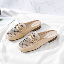 Baotou Half slippers female outside wearing flat bottom horse title button Half Toe women shoes Summer Bull Fascia Soft Bottom Slippers Mueller Lazy Shoes