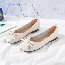 Flat Bottom Shoes 2022 New Flat Heel Pregnant Women Shoes Summer Outwear Square Head Butterfly Knot Single Shoes Soft Leather Soft Bottom Grandma Shoes