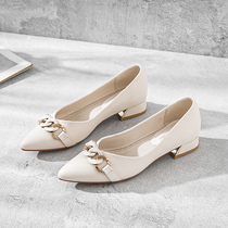 Pointed Single Shoe Woman Summer Soft-bottom Fairy Shoes Gentle with 100 lap Four Seasons rough heels One-footed genuine leather Grandmother Shoe