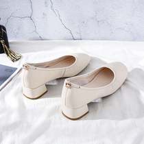 Shallow Mouth Single Shoe Woman 2021 New Coarse and long standing work shoes 100 hitch in light dermis with square head high heel shoes